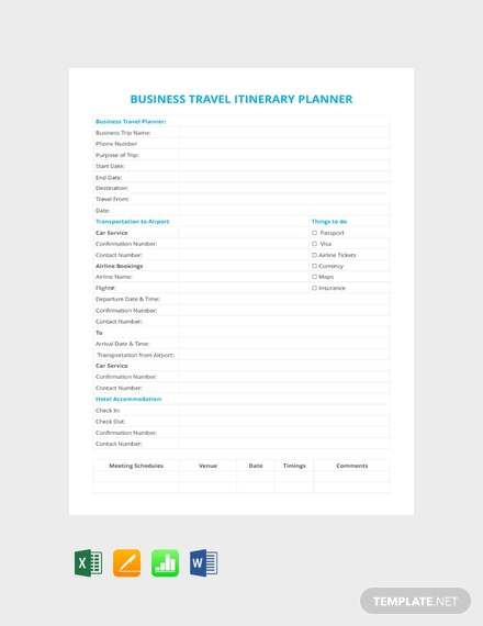 business travel itinerary planner