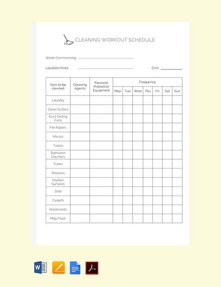 Cleaning Workout Schedule