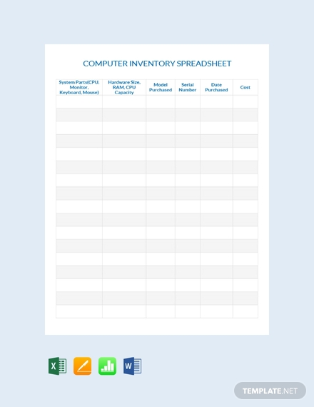 computer inventory spreadsheet