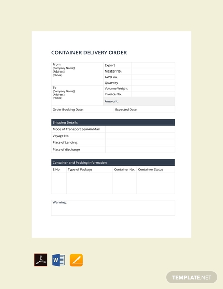 container delivery order