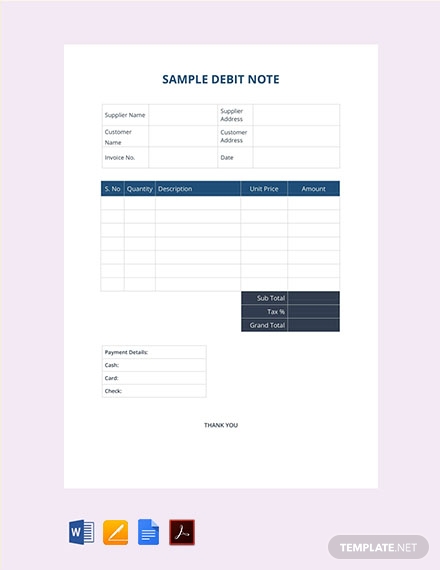 debit note template