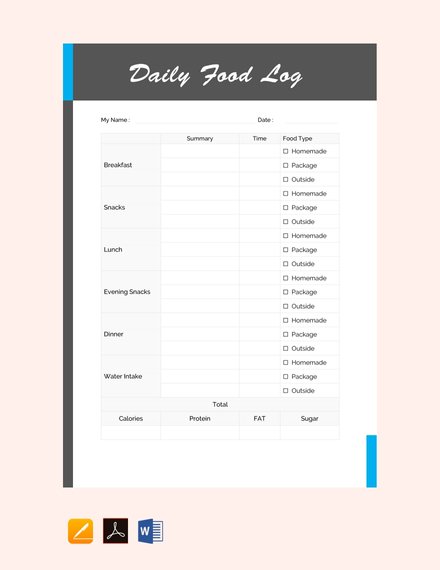 Free Daily Food Log Sheet Template