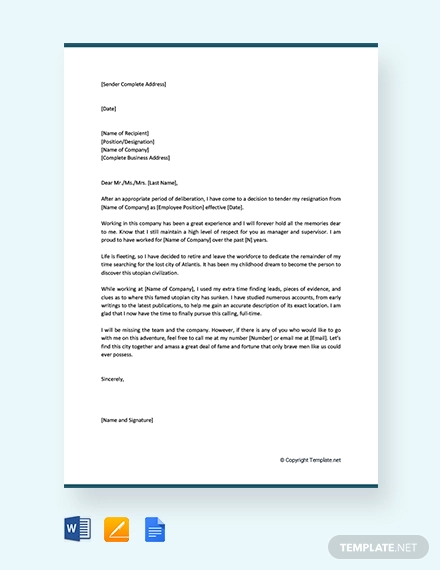 Free Funny Retirement Resignation Letter