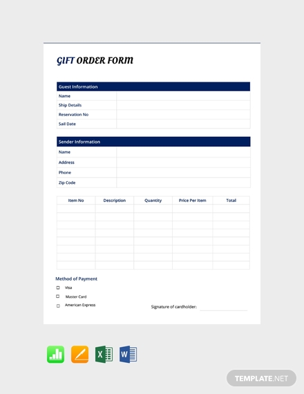 free gift order form template