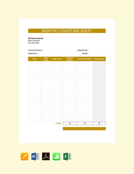 Free Monthly Overtime Sheet Sample