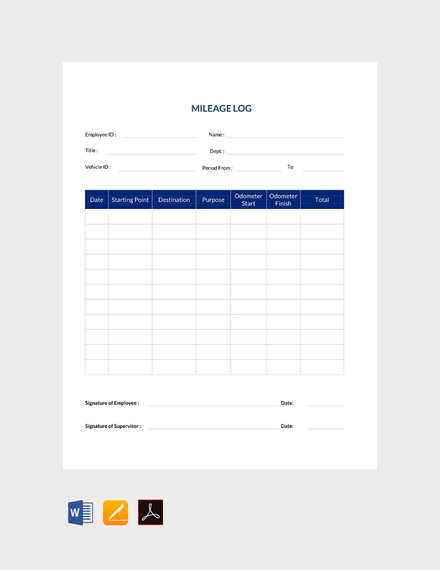 Free Simple Mileage Log Sheet Design