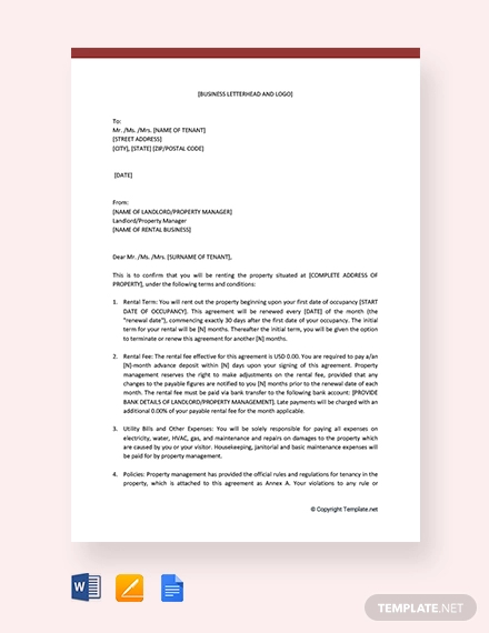 13 Rental Agreement Letter Examples Pdf Word Apple Pages Examples