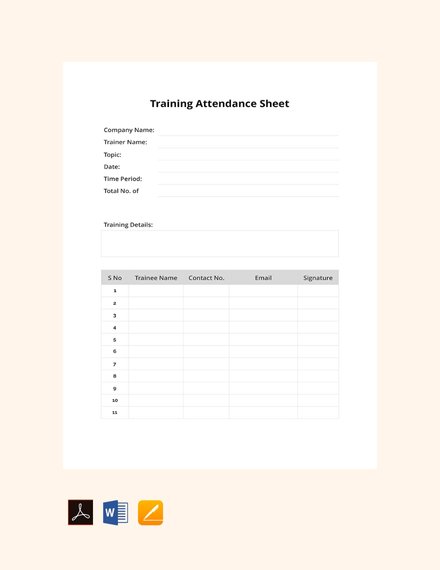 Free Training Attendance Sheet Template