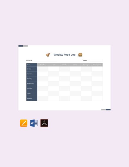 Free Weekly Food Log Sheet Sample