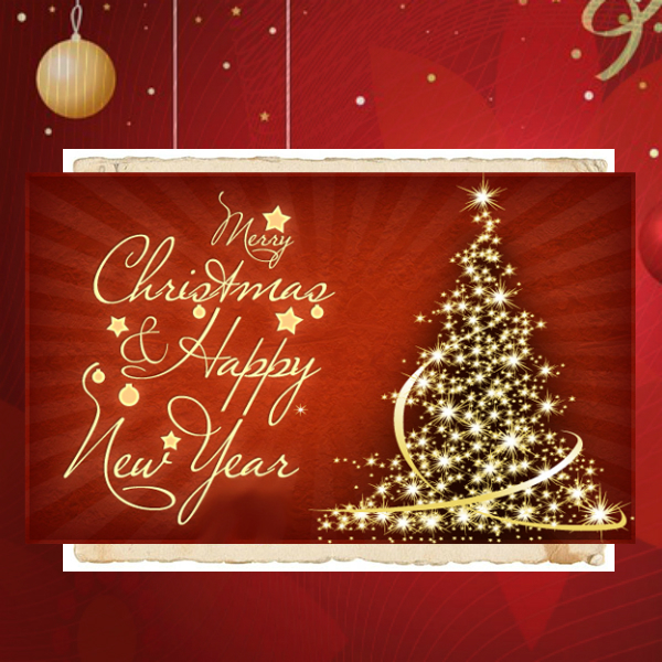 happy new year and merry christmas greeting card