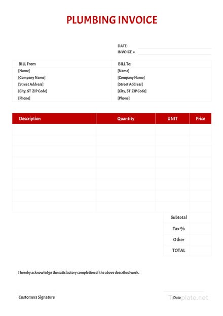 plumbing invoice template