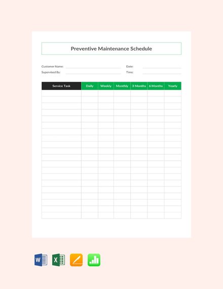 preventive maintenance schedule template
