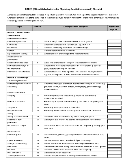 sample checklist for research paper