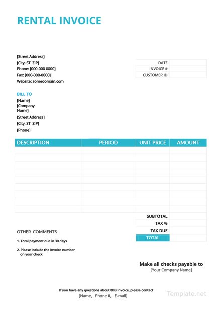 Rental Invoice Template