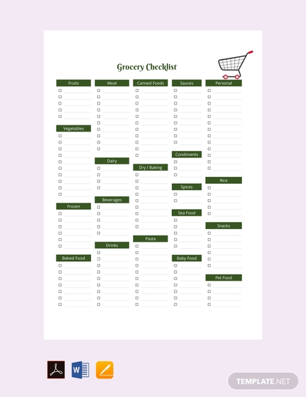 sample grocery checklist