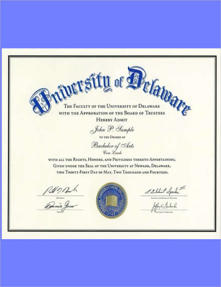 university of delaware diploma