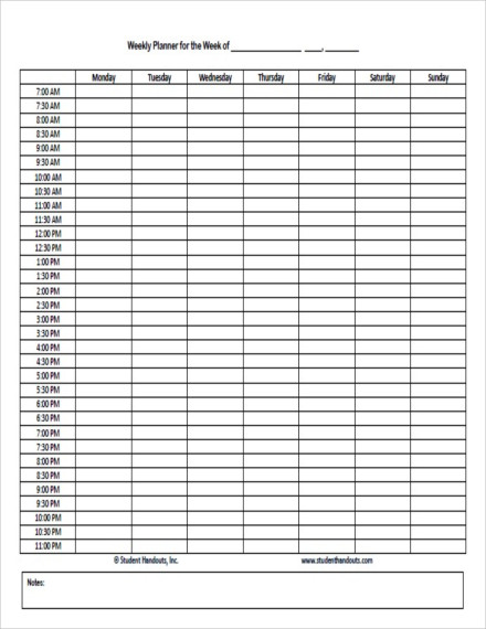 Weekly Hourly Planner Template