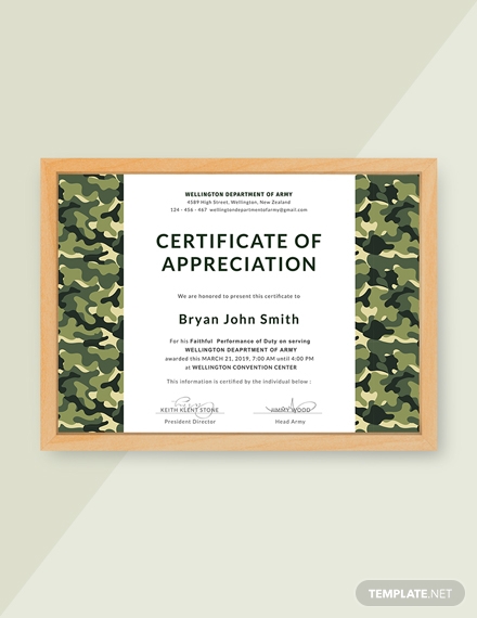 army certificate of appreciation