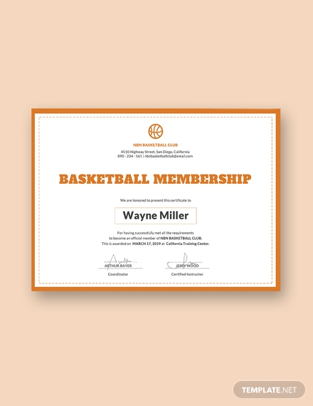 basketball membership certificate template