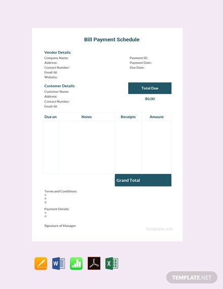 bill payment schedule template