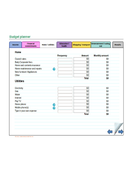 budget planner sheet