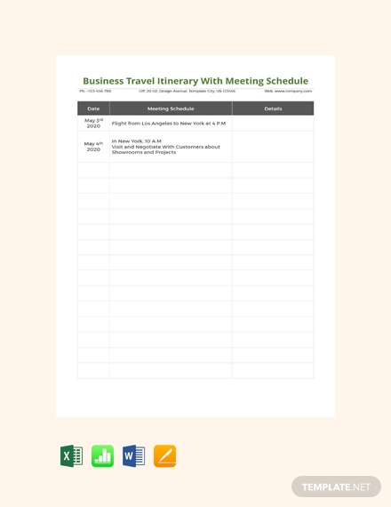 business travel itinerary with meeting schedule