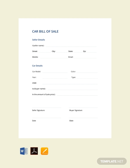 car bill of sale template