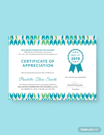 certificate of appreciation for student