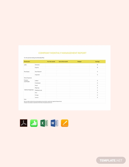 company monthly report template