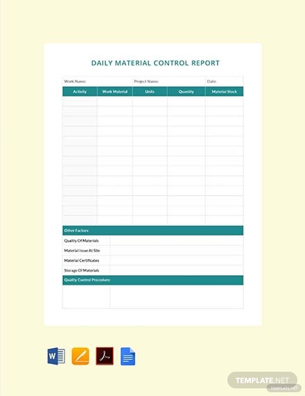 daily material control report