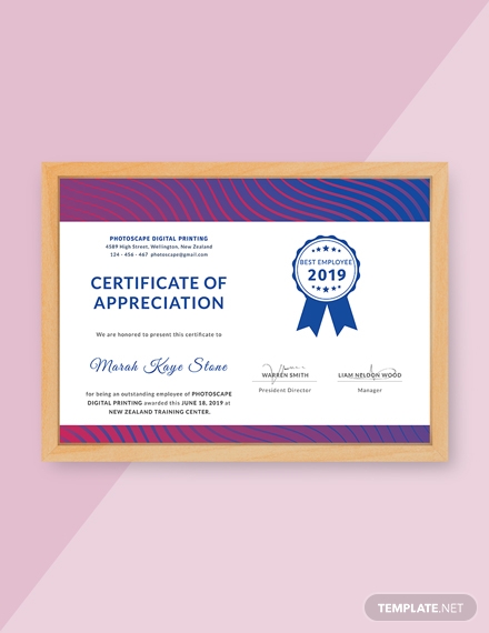 employee certificate of appreciation
