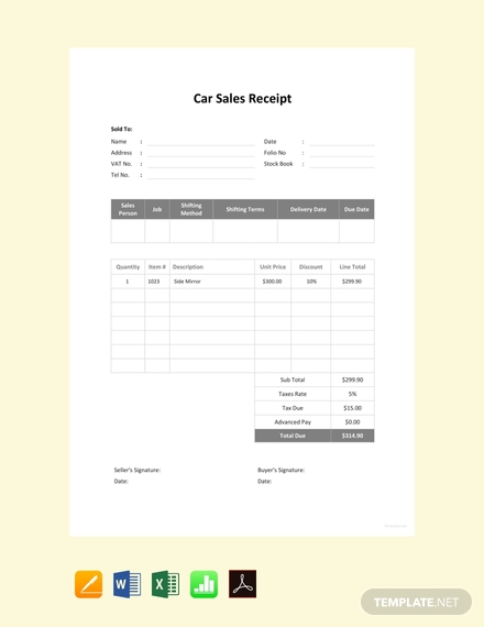 free car sale receipt template