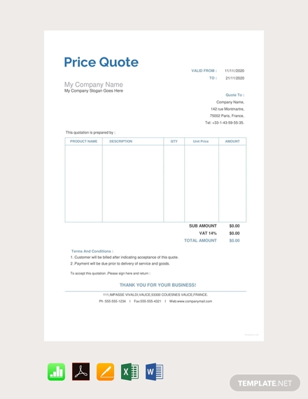 free price quotation sample