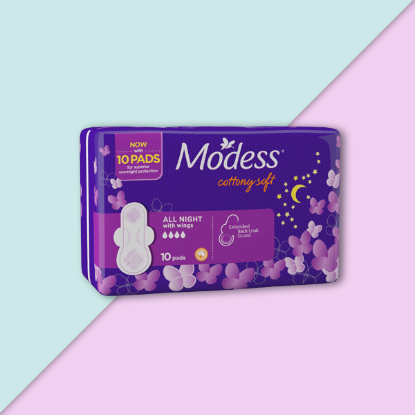modess all night pads label