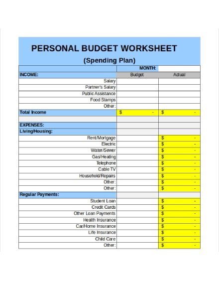 personal budget worksheet