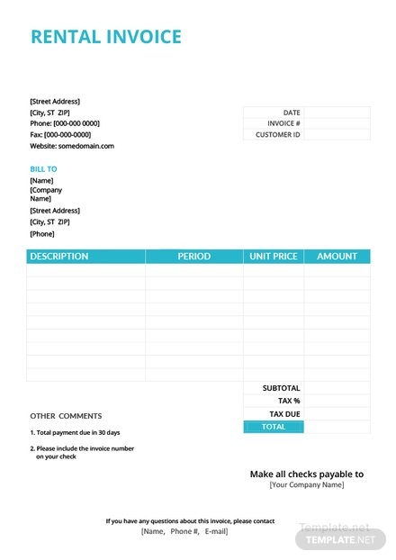 rental invoice sample