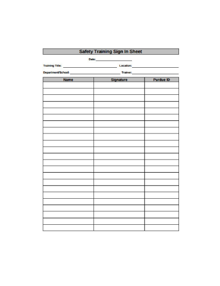 safety training sign in sheet