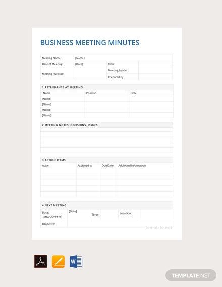 sample business meeting minutes