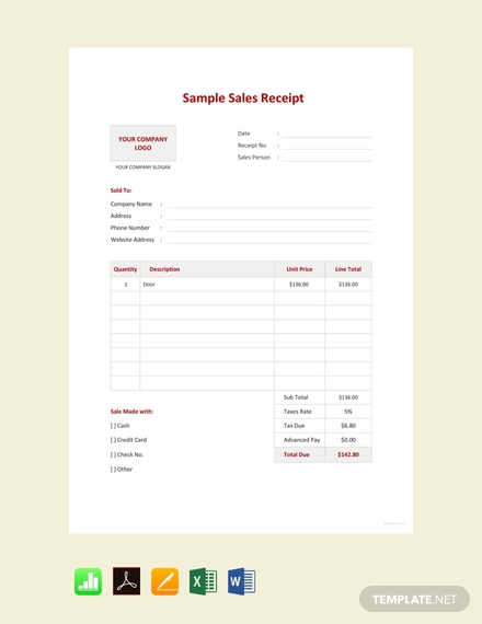sample sales receipt sample