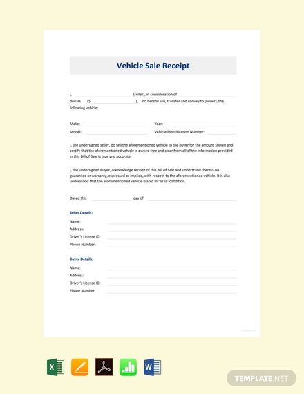 sample vehicle sale receipt design