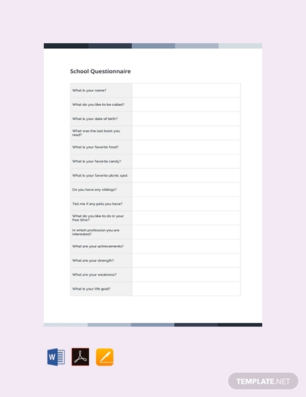 school questionnaire checklist