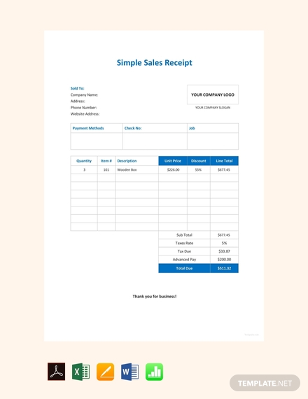 simple sales receipt design