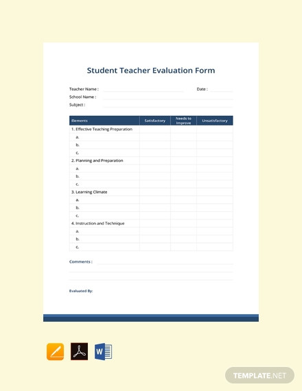 student teacher evaluation form