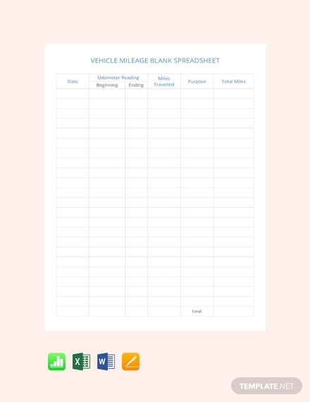 vehicle mileage blank spreadsheet