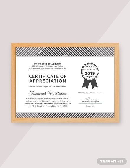 volunteer appreciation certificate