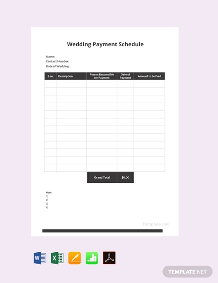 wedding payment schedule