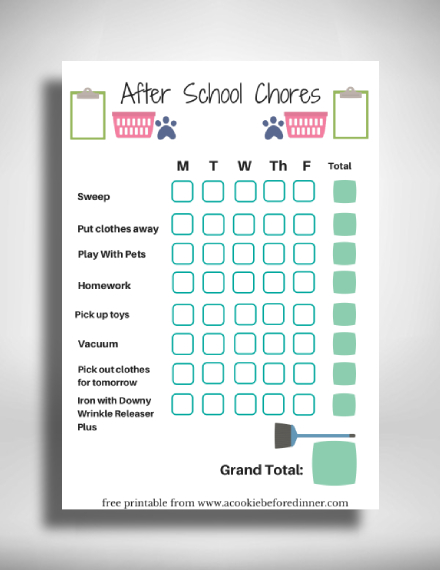 after school family chore chart
