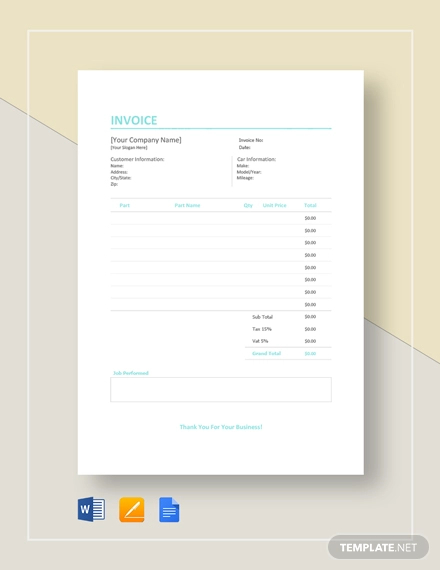 Simple auto repair invoice software