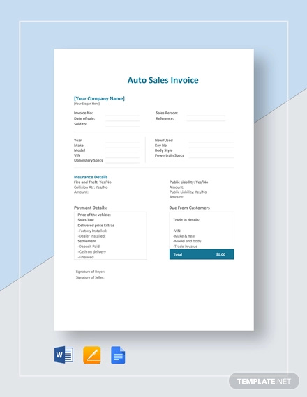 auto sales invoice template