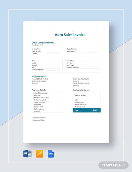 Auto Sales Invoice Template